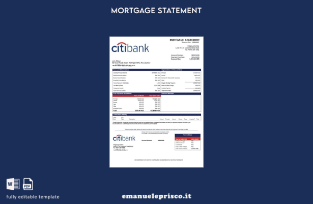 stile verificato Modello Word e PDF di dichiarazione dei mutui Citibank Nuova Ze